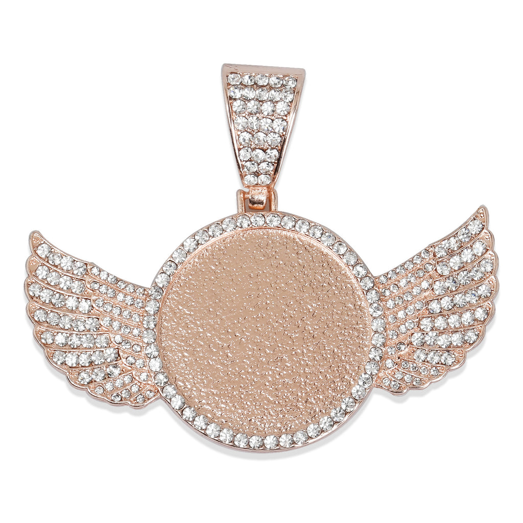 30mm Wing Picture Pendant Hip Hop Jewelry Gifts Mens Jewelry Zircon Pendant Real Gold Plated 2pcs 103286