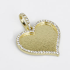 22*32mm Heart Shape Picture Pendant Hip Hop Jewelry Gifts Zircon Pendant Real Gold Plated 2pcs 103287
