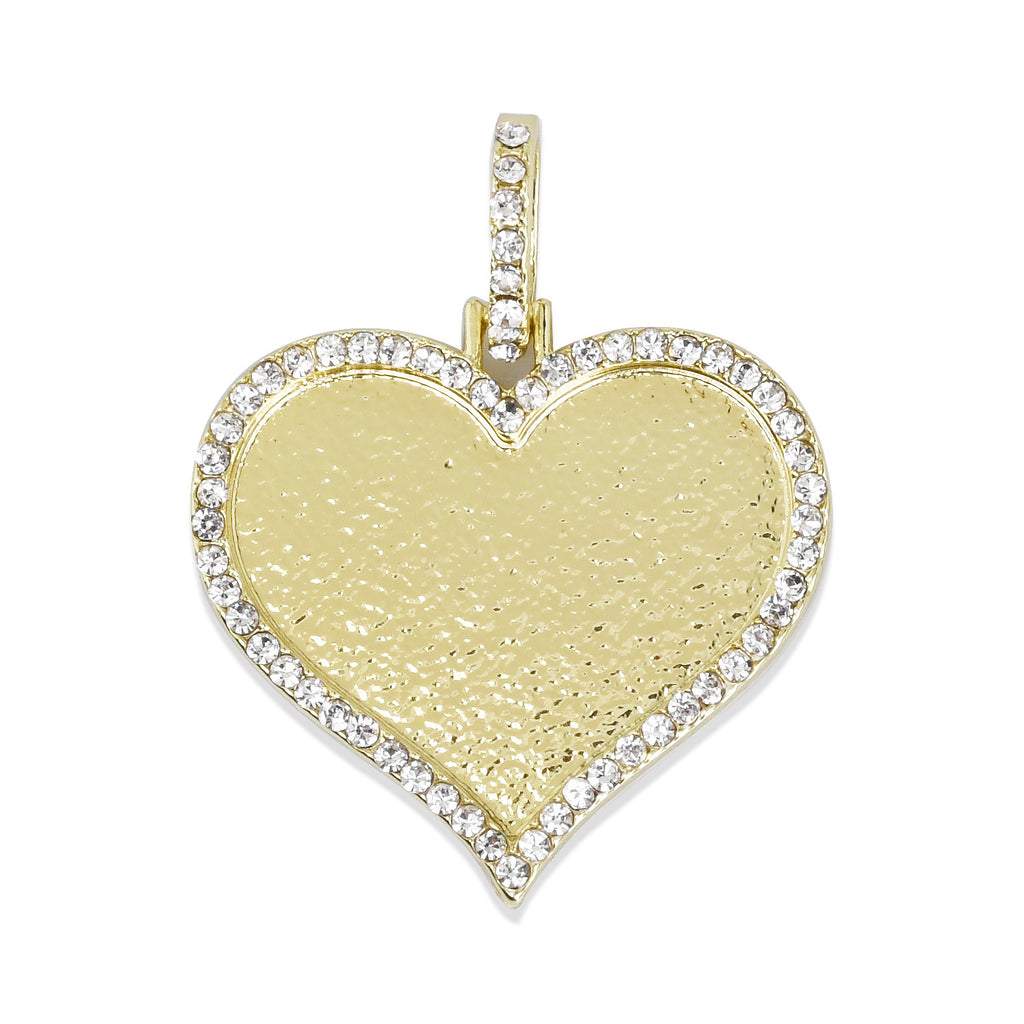22*32mm Heart Shape Picture Pendant Hip Hop Jewelry Gifts Zircon Pendant Real Gold Plated 2pcs 103287
