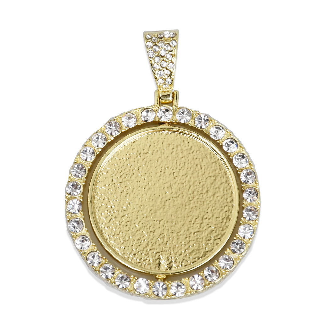 29mm Double Sided Rotating Pendant Hip Hop Jewelry Gifts Zircon Pendant For Picture Real Gold Plated 2pcs 103291