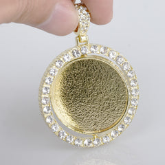 29mm Double Sided Rotating Pendant Hip Hop Jewelry Gifts Zircon Pendant For Picture Real Gold Plated 2pcs 103291