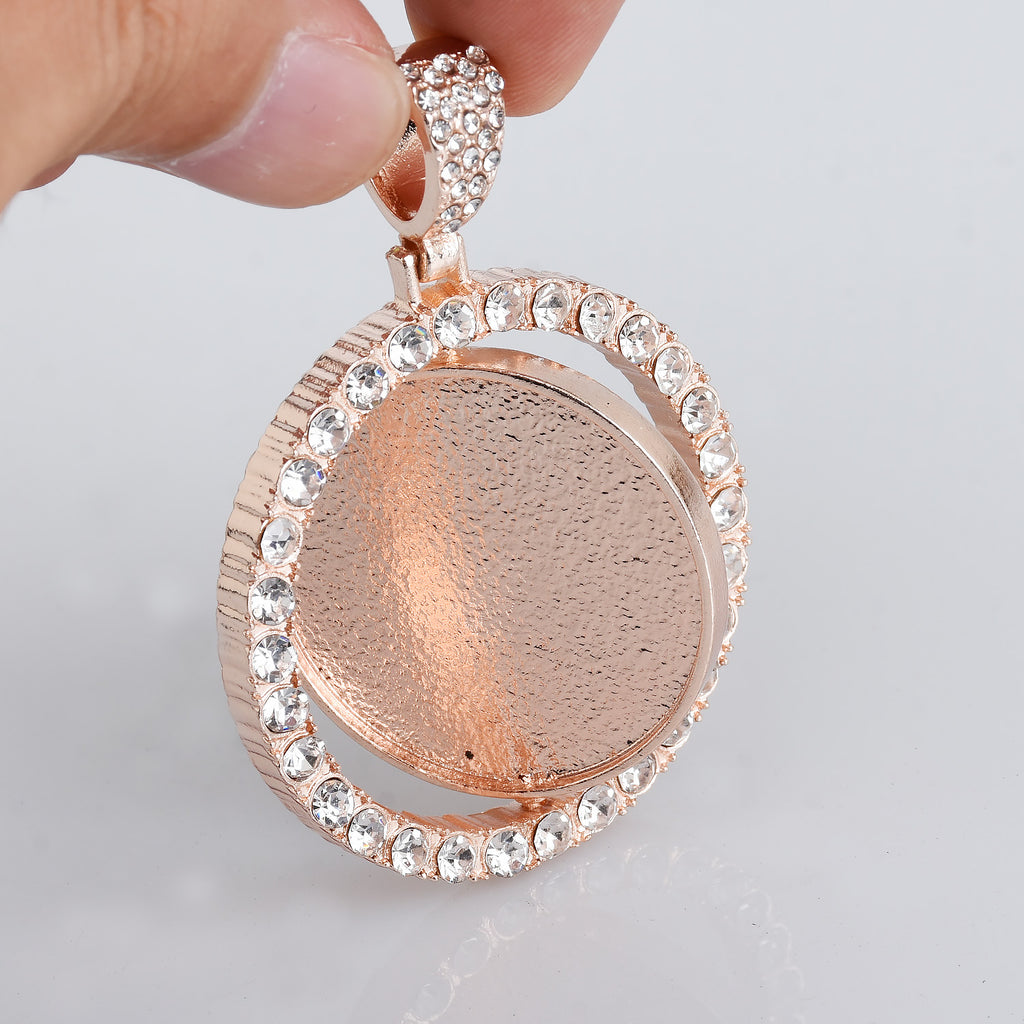 29mm Double Sided Rotating Pendant Hip Hop Jewelry Gifts Zircon Pendant For Picture Real Gold Plated 2pcs 103291