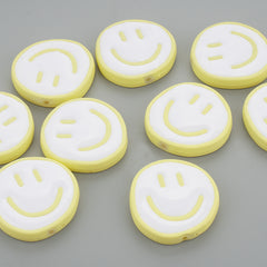25mm Disc Enamel Smile Face Acrylic Beads,Surface Spray Paint,Easy Jewelry Making,Kawaii Beads,10 Pieces/lot