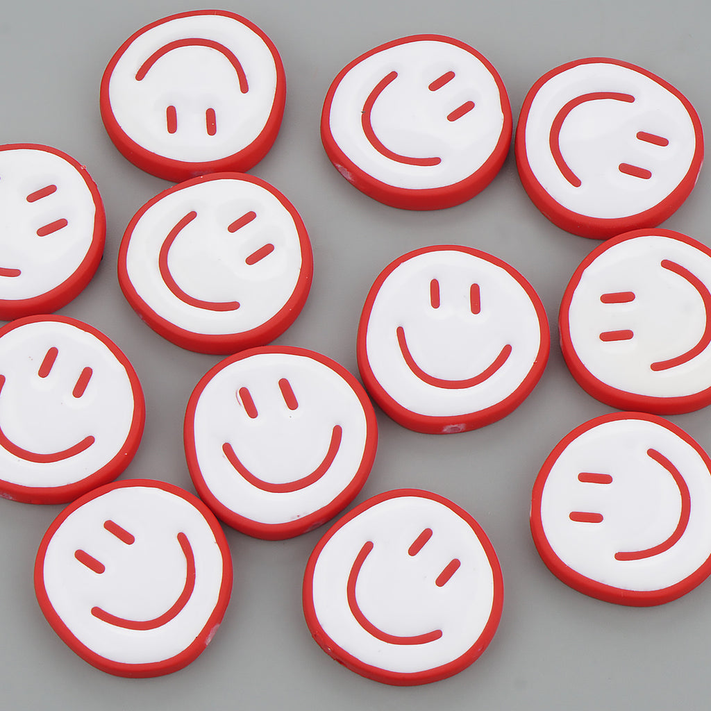 25mm Disc Enamel Smile Face Acrylic Beads,Surface Spray Paint,Easy Jewelry Making,Kawaii Beads,10 Pieces/lot