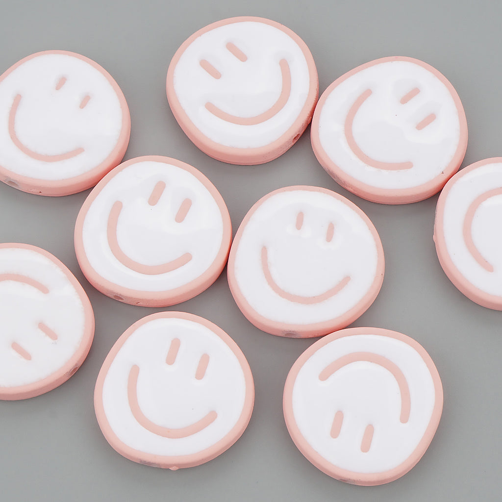 25mm Disc Enamel Smile Face Acrylic Beads,Surface Spray Paint,Easy Jewelry Making,Kawaii Beads,10 Pieces/lot