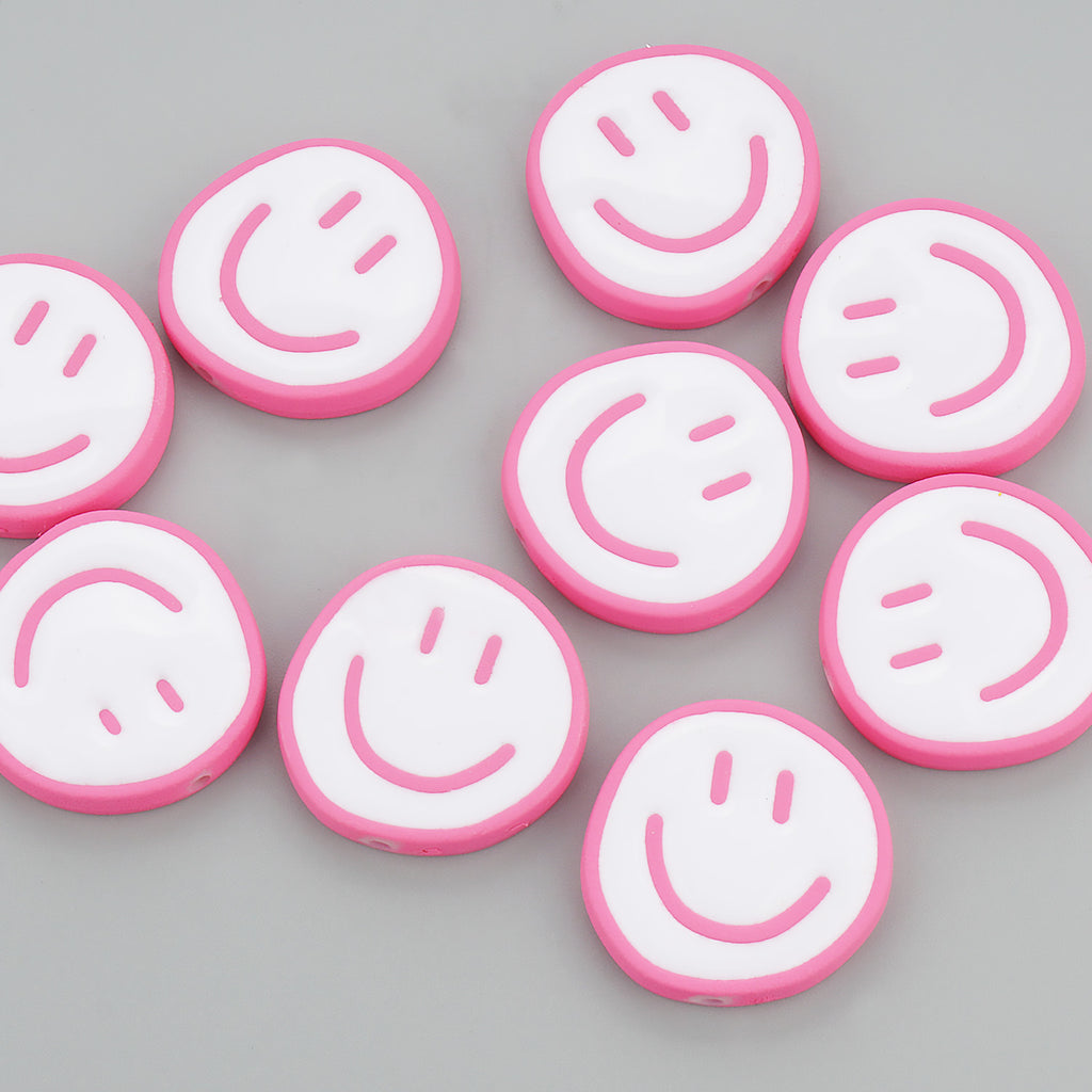 25mm Disc Enamel Smile Face Acrylic Beads,Surface Spray Paint,Easy Jewelry Making,Kawaii Beads,10 Pieces/lot