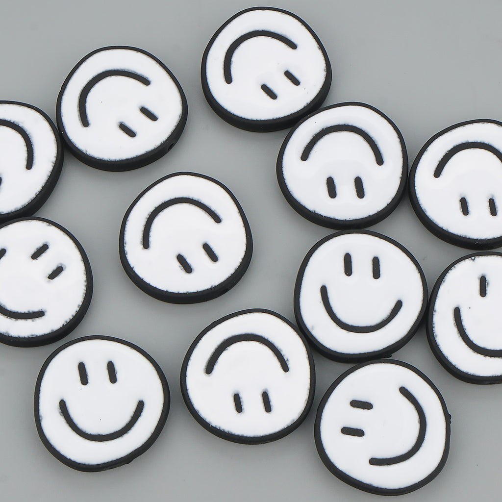25mm Disc Enamel Smile Face Acrylic Beads,Surface Spray Paint,Easy Jewelry Making,Kawaii Beads,10 Pieces/lot