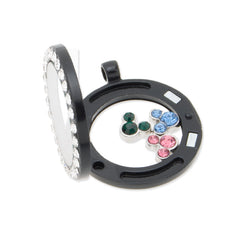 30mm Black Charm/Floating Lockets with rhinestones,inner size 20mm,glass locket,memory Locket