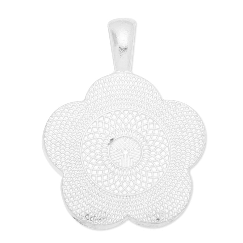 25mm(1 inch) Flower pendant trays,Zinc Alloy filled,shine silver plated,20pcs/lot