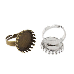 Adjustable Ring with 12MM Round Princess Base,Brass filled,Antique Silver plated,20 pieces/lot