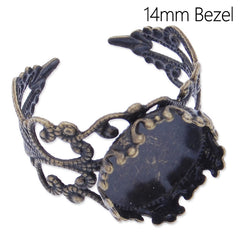 Adjustable Ring with 14mm Edge Round Bezel,Brass filled,Antique Bronze finished,20pcs/lot