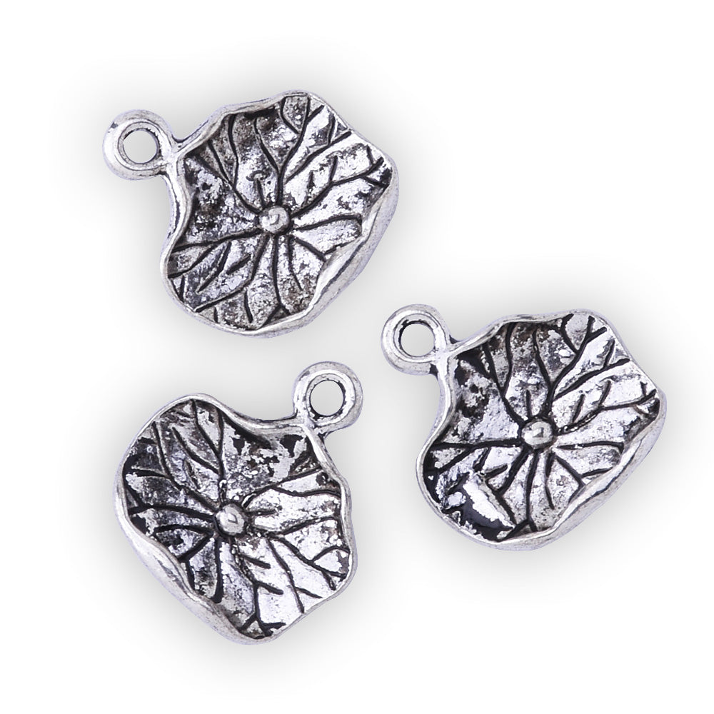 15x13.2mm Tibetan Silver Lotus Flower Leaf Pendant Charms Beads Metal Findings 50PCS