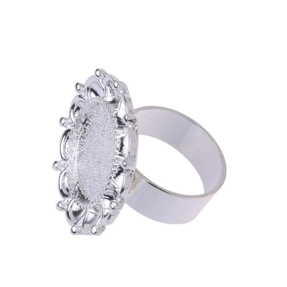 5 pcs Silver Ring Base with 16mm Round Setting,Flower Rings Base,Ring diameter 18 mm