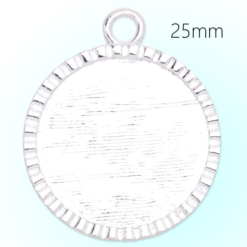 25mm Round Pendant tray,Figure edge,cameo base,zinc alloy filled,shine silver plated,20pcs/lot