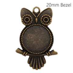 Antique Bronze Owl Pendant Tray with 20mm Round Blank Bezel,Jewelry Accessories,zinc alloy filled,20pcs/lot
