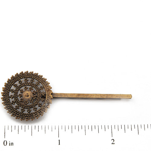 60*24mm Antique Bronze Bobby Pin With Round Filigree Wrap Pad,Sold per 100 PCS