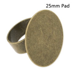 Adjustable antique bronze ring with 25mm Pad,20pcs/lot