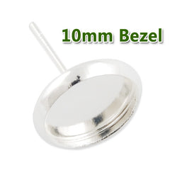 2013-2014 new brand Silver plated stud earring with a 10mm bezel,fit 10mm glass cabochon;sold 50pcs per pkg