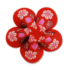 25MM HandMade And Flat Back Polymer Clay Flower Beads,Hot Pink,Side Drilled Hole Size 2.5MM,Lead Free,Sold 50 PCS Per Package