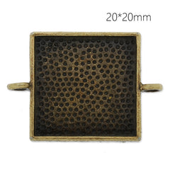 20x20mm Antique Bronze plated square Zinc Alloy Cabochon Base Setting Pendants with 2 hangings, 20 pieces/lot