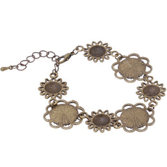 Round Bracelet Blanks with Chain and Clasp,3 pcs 12mm Round Bezel and 4pcs Sunflower charm,Zinc Alloy filled,Antique Bronze,length:24cm,5pcs/lot