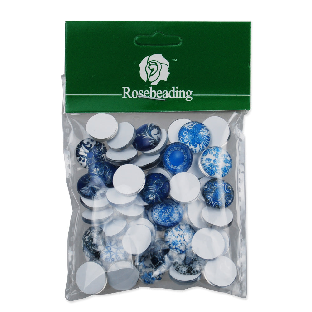 14MM Round Colorful glass cabochons,Mix Blue and white porcelain pattern glass cabochons,flat back,thickness 5mm,50 pieces/lot