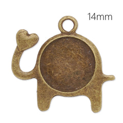 Cute Elephant pendant base with 14mm Round bezel,zinc alloy filled,antique bronze plated,20pcs/lot