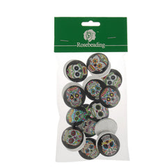 25mm round transparent  pattern glass cabochons with mixed skulls,flat back,thickness 6.5mm, 20 pieces/lot