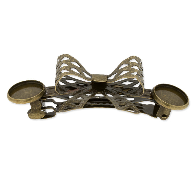 63x29mm Hair Clip Blank Barrette with one bowknot and double 12mm bezels,Antique Bronze,Brass filled,5pcs/lot
