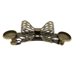 63x29mm Hair Clip Blank Barrette with one bowknot and double 12mm bezels,Antique Bronze,Brass filled,5pcs/lot