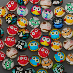 12mm Round glass cabochons,cartoon owl Pattern glass cabochon,flat back,thickness 4.5mm,50 pieces/lot