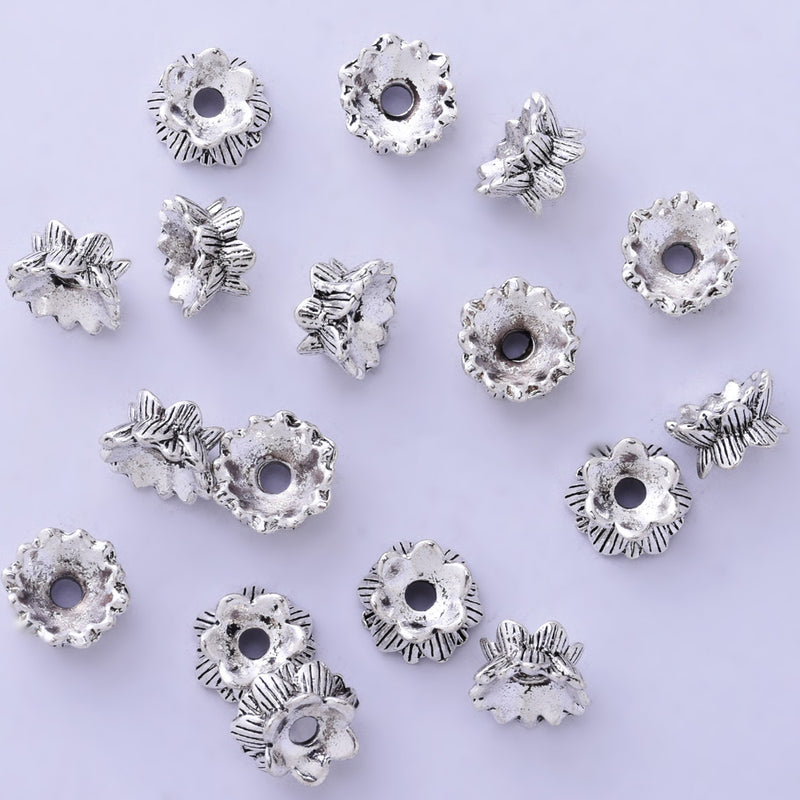 9mm Antique Silver Metal Beads,Flower Charm Bead Caps,Buddhism