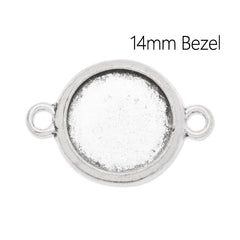 Bracelet or Charm Connector with 14mm Round Bezel,Zinc Alloy filled, Antique Silver plated,20pcs/lot