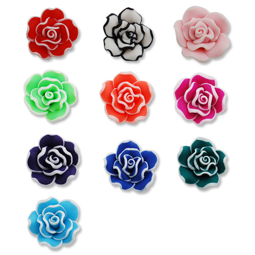 SOLDOUT - White Rose Beads 20mm Polymer Clay Flowers White F