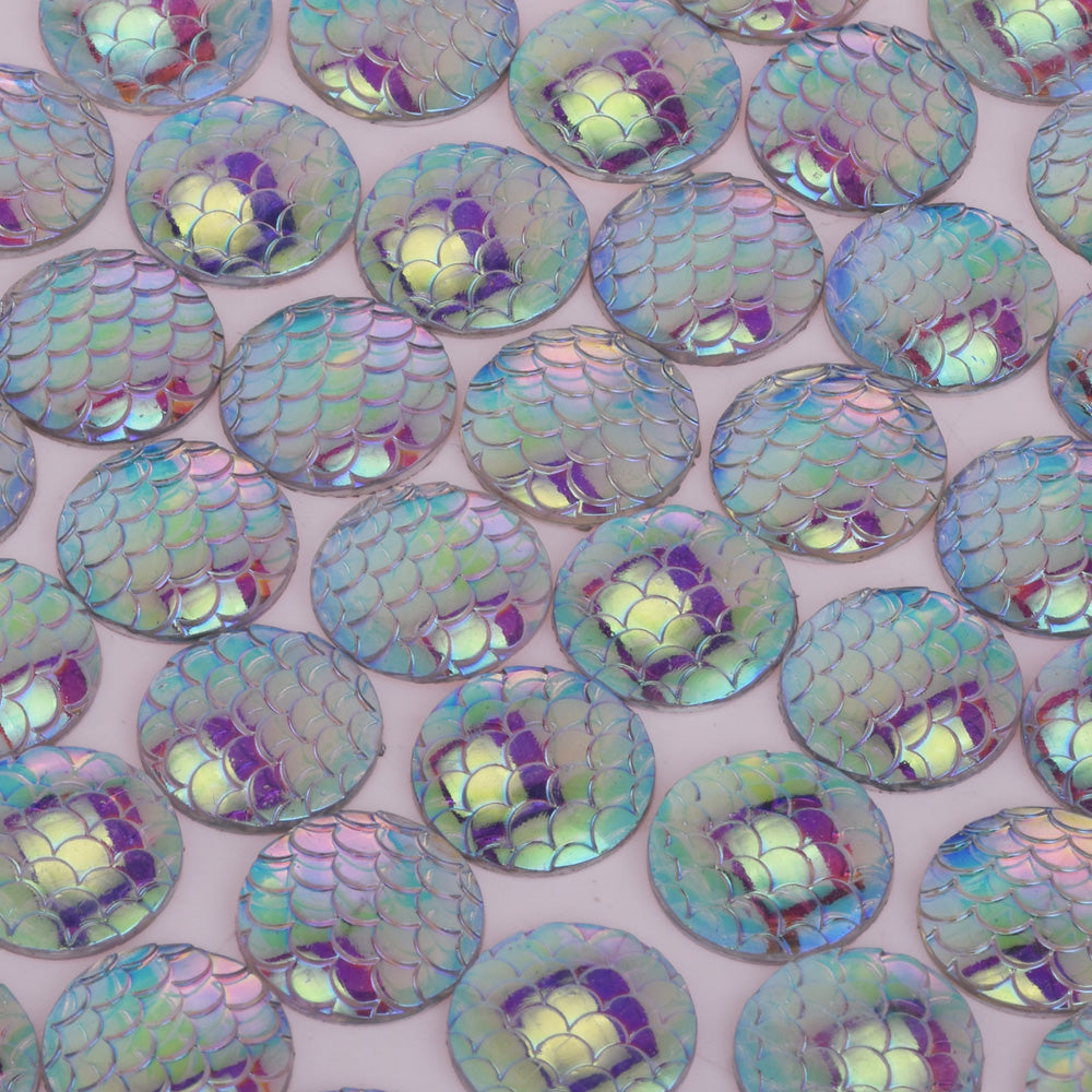 50 White14mm Round Cameo Cabochon Mermaid Scale Jewelry Resin Cabochon Thickness 3mm