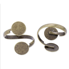 Adjustable Brass Ring Base Setting With two 10mm(inside) round pad,Antique bronze finished,20pcs/lot