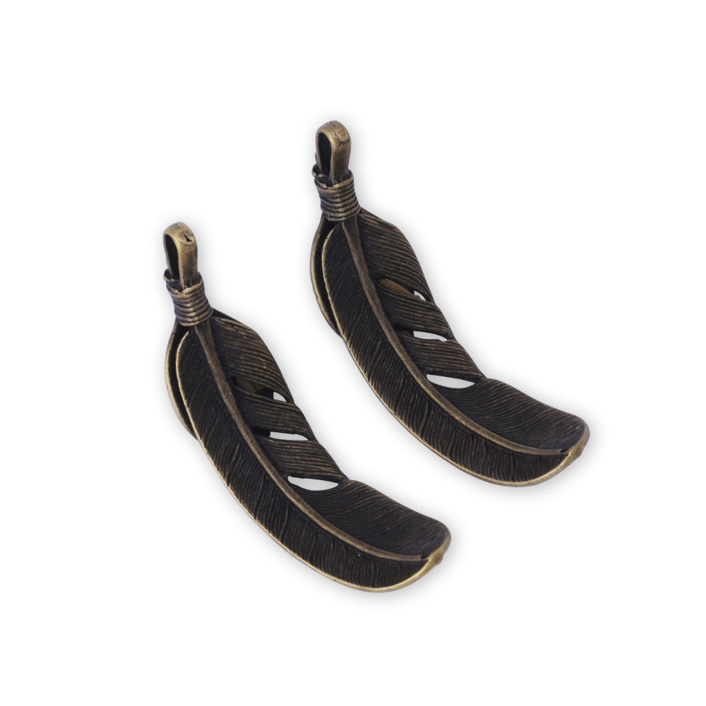 5 pcs Antique Bronze Feather Charm Bird Feather Pendant Curved Leaf Pendants Bracelet Link Jewelry Supplies 55x15 mm