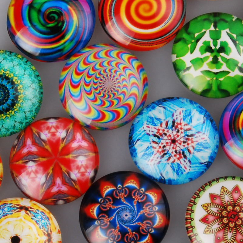 25MM Round Pattern flat-back Glass cabochon,one style multi photos,kaleidoscope,20 pieces/lot