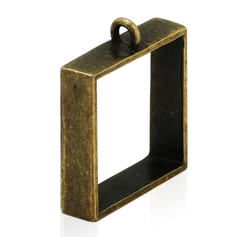 25x25mm Antique Bronze Open Back Bezel Pendant,Square Pipe Pendant Bezel Open Back for Resin,Polymer,Base Metal Bezel,etc,10pcs/lot