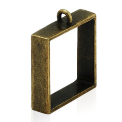 25x25mm Antique Bronze Open Back Bezel Pendant,Square Pipe Pendant Bezel Open Back for Resin,Polymer,Base Metal Bezel,etc,10pcs/lot