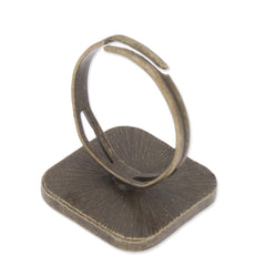 Adjustable Ring with 15x15mm Square Bezel,Filleted corner,Zinc alloy Filled,Antique Bronze plated,20pcs/lot