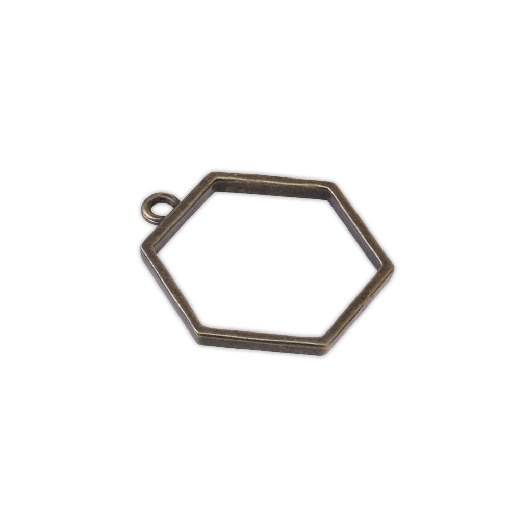 13x14.5mm Hexagon Open Back Bezels Pendants for Necklace Earrings Back Frame Antique Bronze,20 pcs
