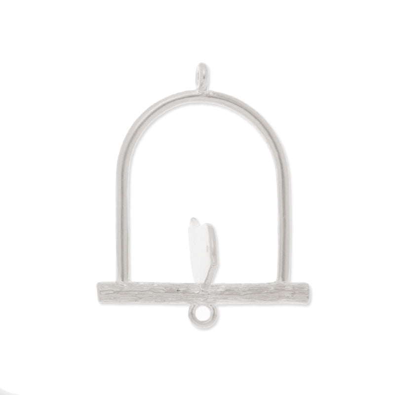 24x30mm Bird and cage,Matte Nickel,2 loops,connector for necklace/ear,sold 10pcs/lot