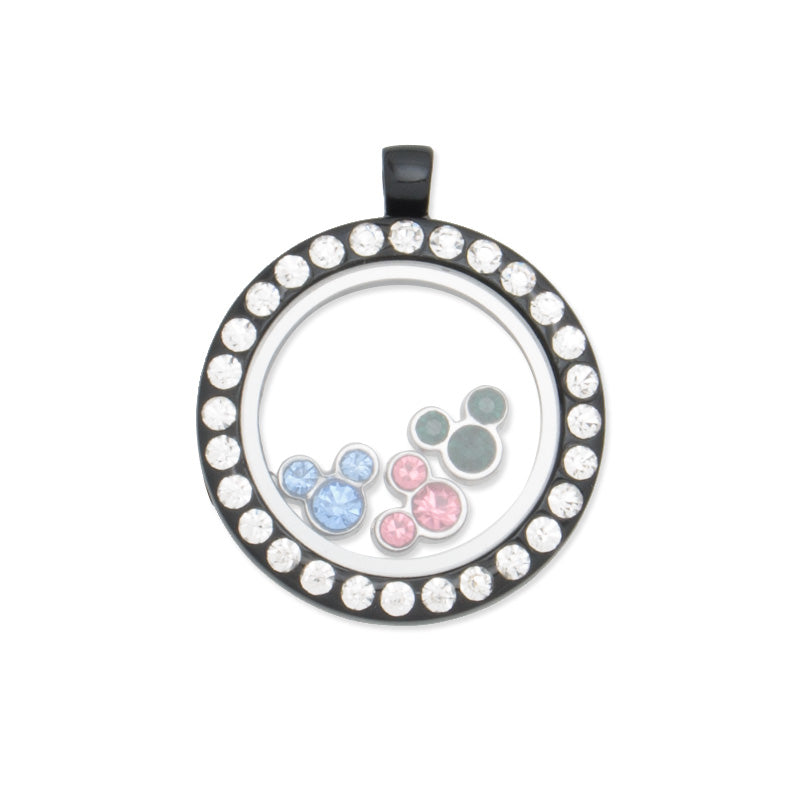 30mm Black Charm/Floating Lockets with rhinestones,inner size 20mm,glass locket,memory Locket