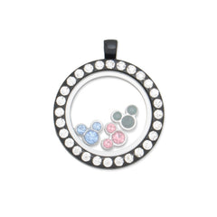 30mm Black Charm/Floating Lockets with rhinestones,inner size 20mm,glass locket,memory Locket