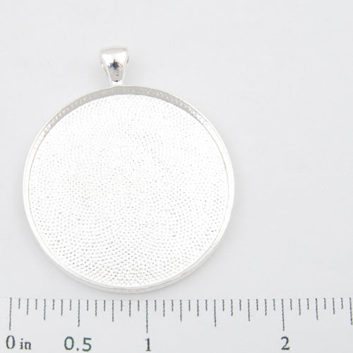 Silver,38mm  Round Cameo Cabochon Bezel Base Setting Pendants,Sold 20PCS  Per Lot