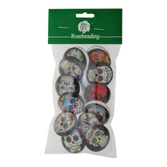 30MM Round pattern glass cabochons with mixed skull,flat back,thickness 7mm,20 pieces/lot