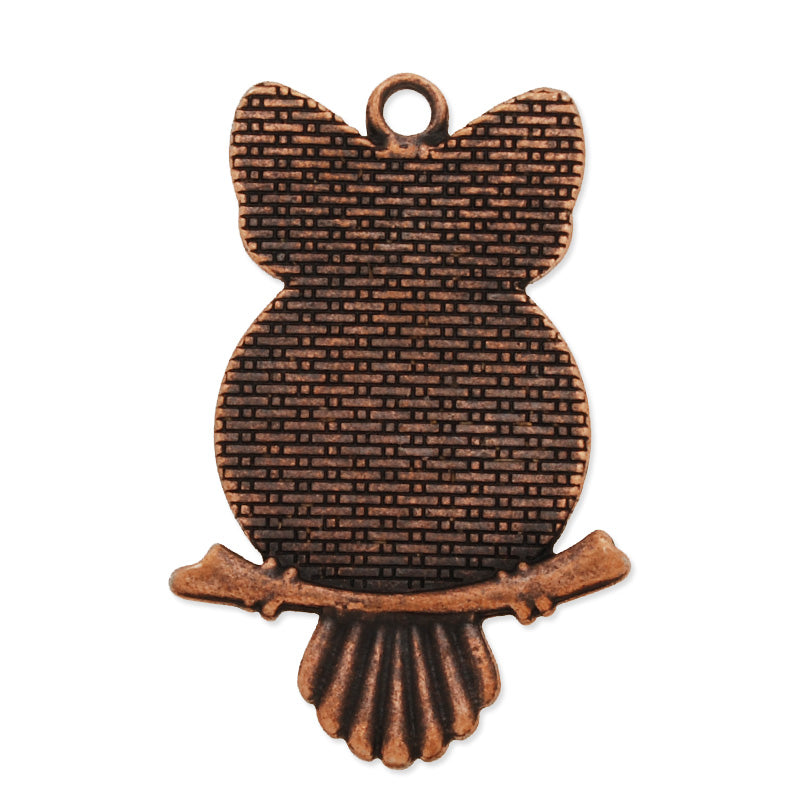 Antique Copper Owl Pendant Tray with 20mm Round Blank Bezel,Jewelry Accessories,zinc alloy filled,20pcs/lot