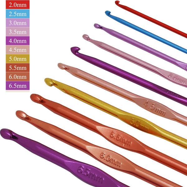 12pcs Crochet Needles Multicolor Aluminum Crochet Hooks 2-8mm Handle Knitting Needle Set, Size: 2.0mm, 2.5mm, 3.0mm, 3.5mm, 4.0mm, 4.5mm, 5.0mm, 5.5mm