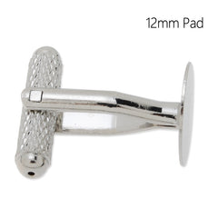Cufflink Blanks with a 12mm Pad,Brass filled,Nickel plated,20 Pieces/lot